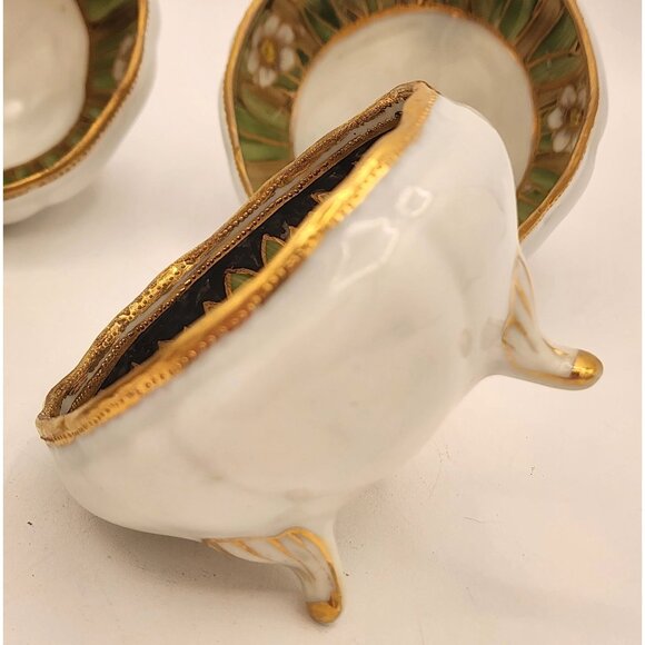 RARE Set Of 5 Vintage Nippon Porcelain Moriage Floral Pattern Footed Nut Bowls - Picture 7 of 12